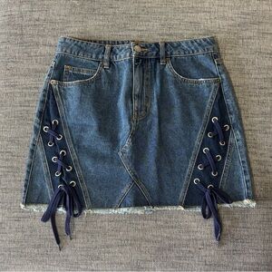 Chelsea & Violet Denim Lace-Up Mini Skirt